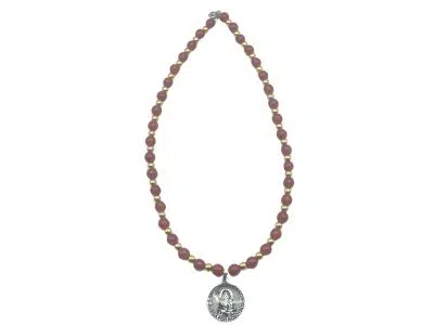 Collar de cornalina de 8 mm con medalla de Santa Hildegarda, piedra natural con beneficios espirituales