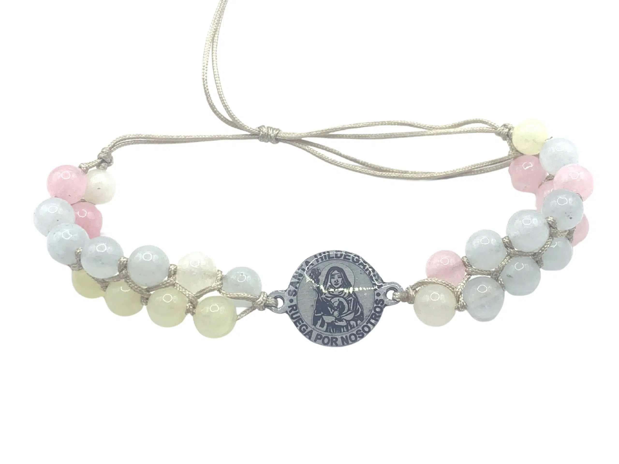 Pulsera de morganita rosada de 6 mm sobre superficie neutra
