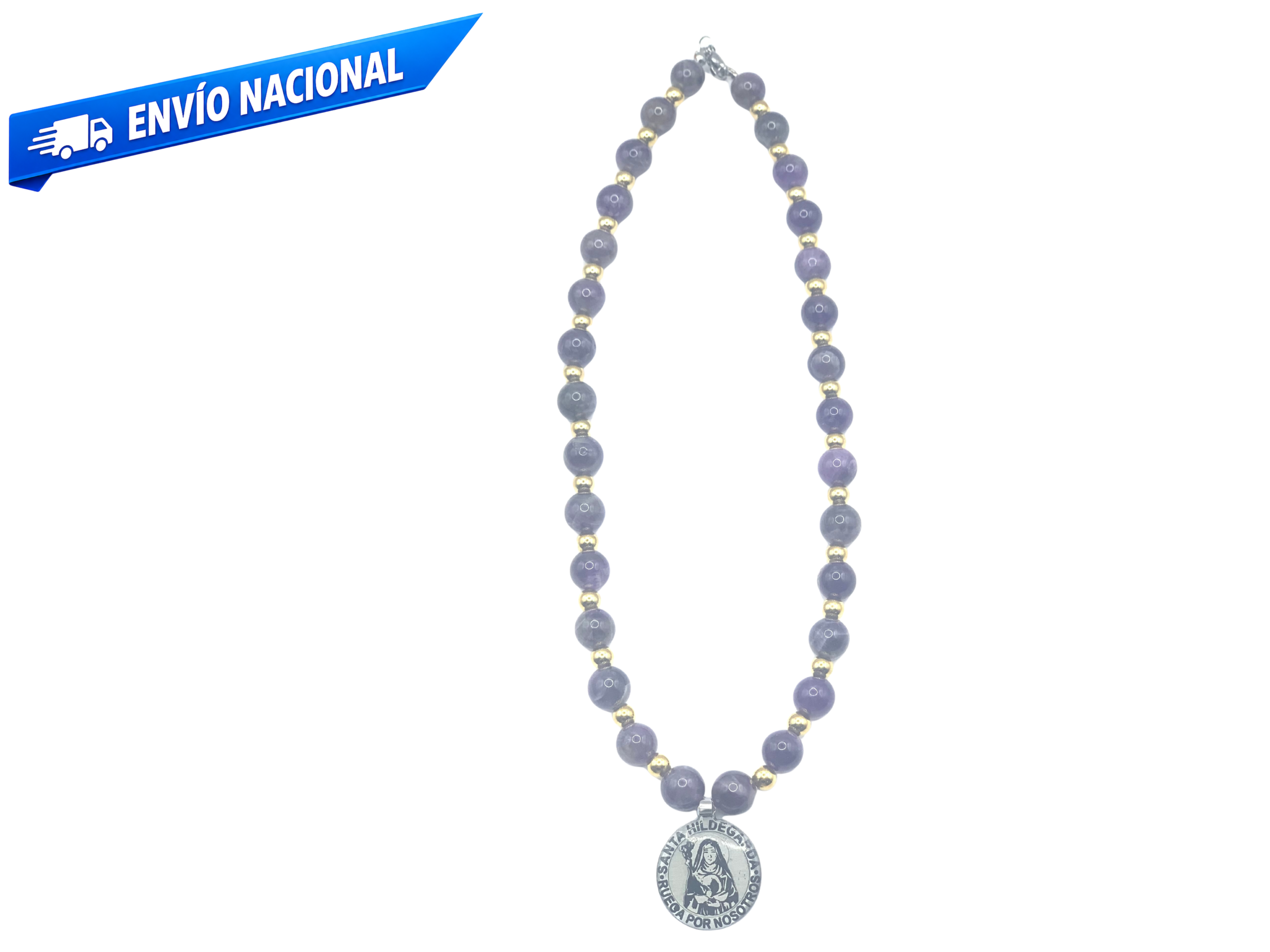 Collar de cuarzo de amatista de 10 mm inspirado en la tradición de Santa Hildegarda de Bingen para bienestar y equilibrio interior.