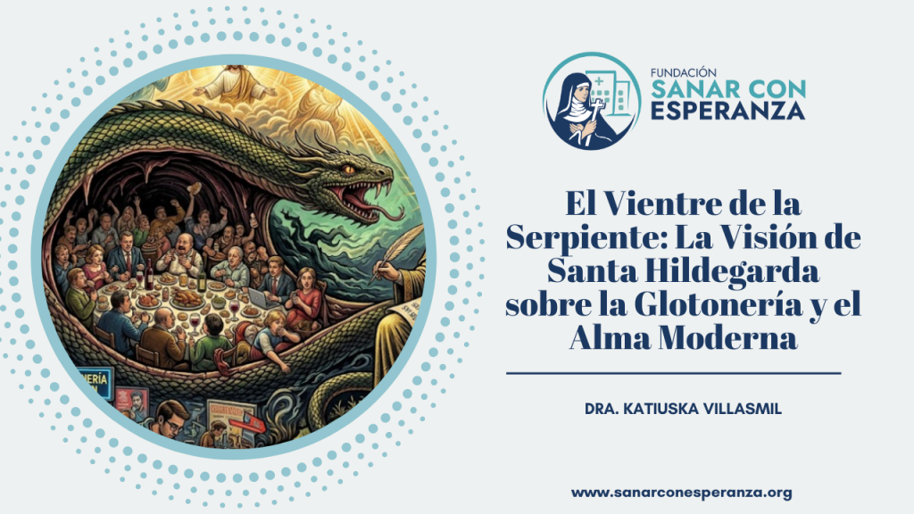 Representación de la glotonería según Santa Hildegarda de Bingen en el Liber Vitae Meritorum, simbolizada como un hombre dentro del vientre de una serpiente