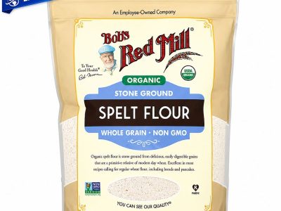 Harina de espelta orgánica integral Bob’s Red Mill 20 oz (567 g), molida en piedra, certificada USDA Organic y Non-GMO, ideal para panadería y repostería saludable.