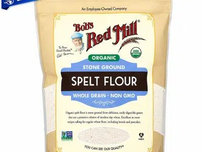 Harina de espelta orgánica integral Bob’s Red Mill 20 oz (567 g), molida en piedra, certificada USDA Organic y Non-GMO, ideal para panadería y repostería saludable.