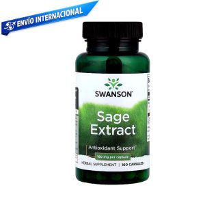 Extracto de salvia Swanson 160 mg en envase con 100 cápsulas, suplemento herbal concentrado para apoyo antioxidante y salud integral.