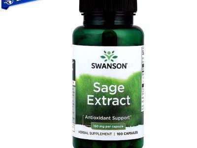 Extracto de salvia Swanson 160 mg en envase con 100 cápsulas, suplemento herbal concentrado para apoyo antioxidante y salud integral.