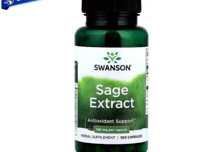 Extracto de salvia Swanson 160 mg en envase con 100 cápsulas, suplemento herbal concentrado para apoyo antioxidante y salud integral.