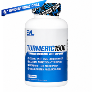 Cúrcuma en cápsulas con curcumina y BioPerine®, suplemento natural antioxidante que apoya la salud articular y el bienestar general.