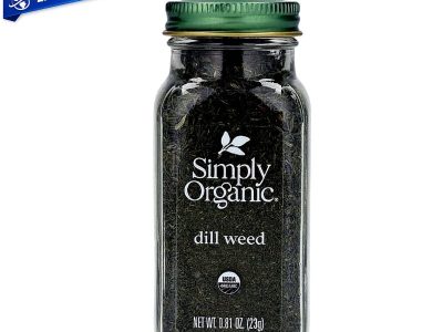 Eneldo orgánico Simply Organic en frasco de vidrio 23 g, hierba seca Anethum graveolens para cocinar y sazonar alimentos.