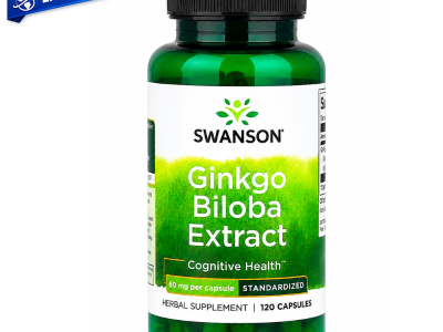 Ginkgo biloba en cápsulas Swanson 60 mg, suplemento natural para apoyar la memoria, la concentración y la circulación sanguínea.