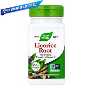Raíz de regaliz en cápsulas Nature’s Way 450 mg, suplemento herbal vegano en envase de 100 cápsulas para apoyo digestivo