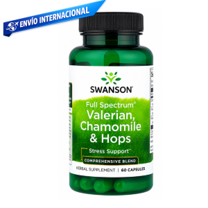 valeriana en cápsulas presentada en envase para apoyar la relajación y promover un descanso saludable.