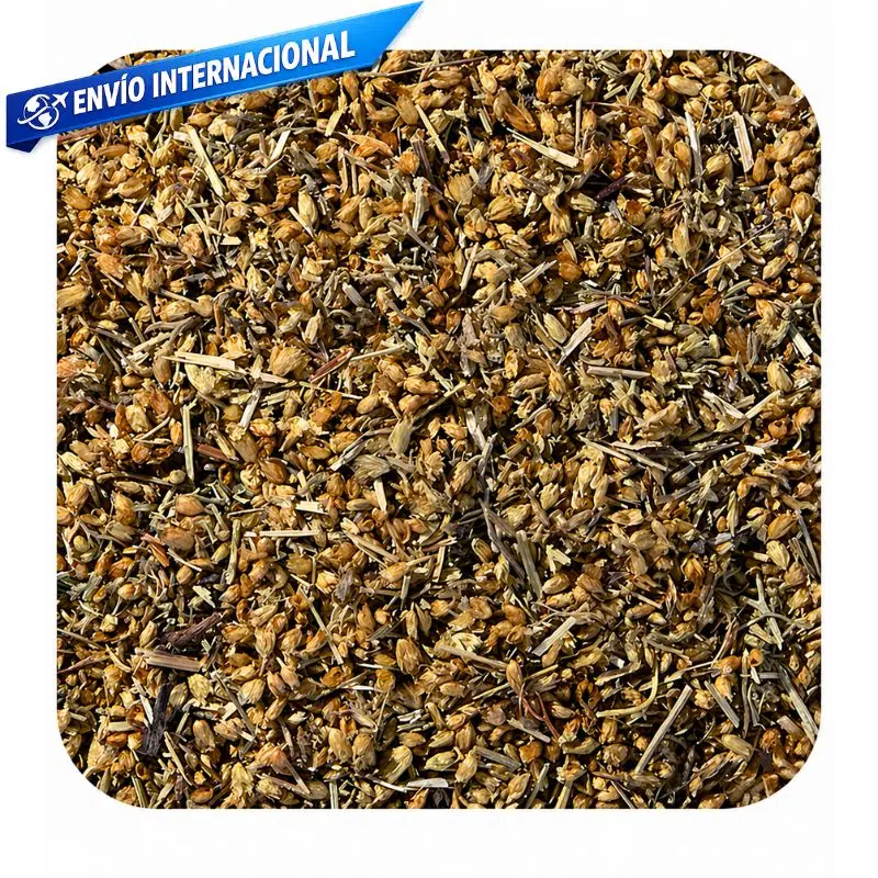 Flor de milenrama orgánica seca cortada y tamizada en presentación a granel, ideal para infusiones y uso herbal.
