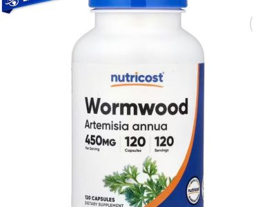 “Frasco de cápsulas de ajenjo Nutricost 450 mg con 120 cápsulas, suplemento herbal para apoyo digestivo y bienestar genera