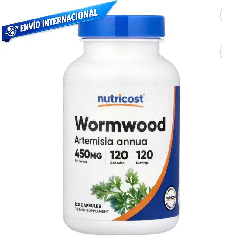 “Frasco de cápsulas de ajenjo Nutricost 450 mg con 120 cápsulas, suplemento herbal para apoyo digestivo y bienestar genera