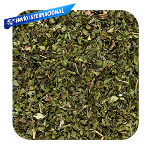 Hoja de hierbabuena seca para infusión digestiva y relajante natural.