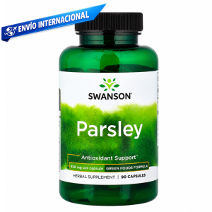 Cápsulas de perejil 650 mg Swanson con Petroselinum crispum para digestión y apoyo urinario natural.