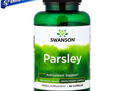 Cápsulas de perejil 650 mg Swanson con Petroselinum crispum para digestión y apoyo urinario natural.